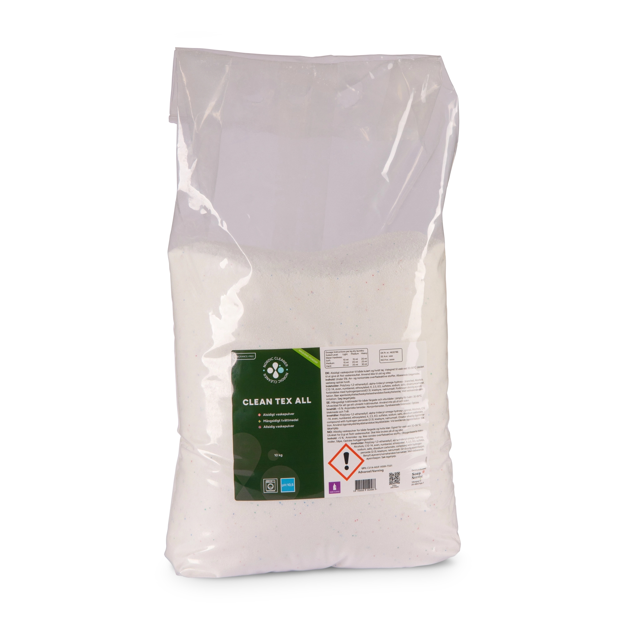 Clean Tex All - Alsidigt Vaskepulver uden parfume 10 kg